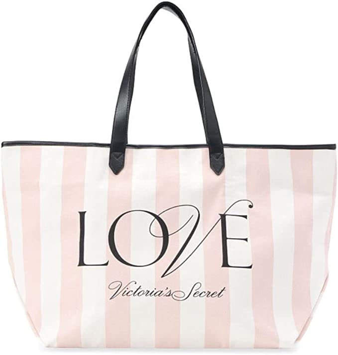 Victoria's Secret XL Pink/Black Striped Tote Weekender Bag